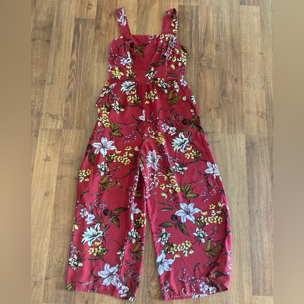 Darker coral color floral jumpsuit